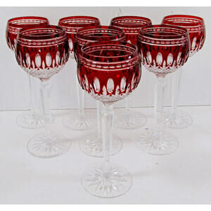 Set of 8 Waterford Crystal Clarendon Ruby Red Hock Glass 8" Tall